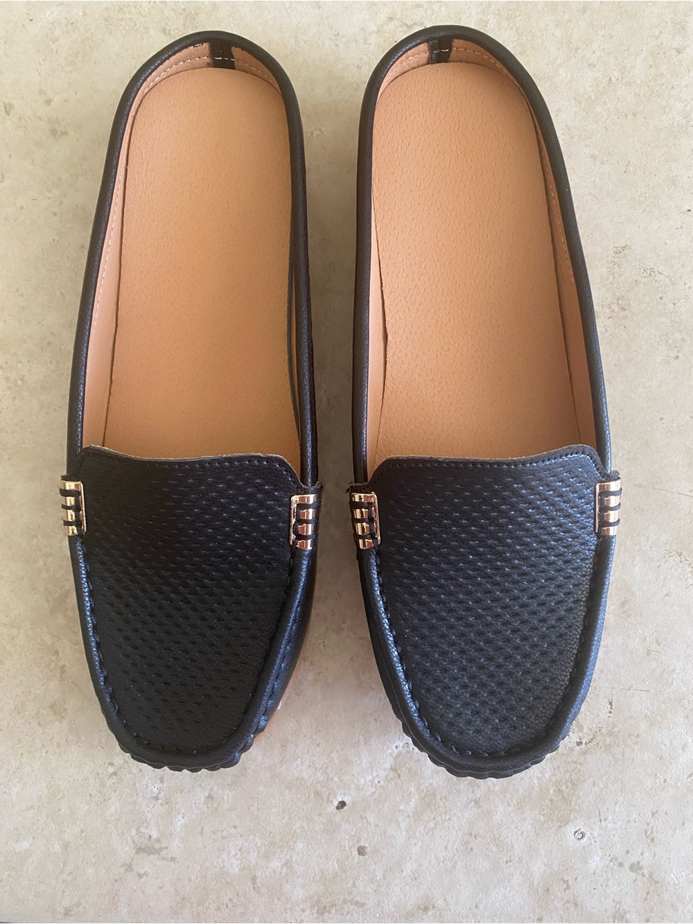Women’s Black Slip-On Loafers with Gold Accent